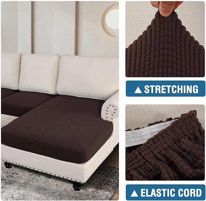 H.VERSAILTEX Sectional Couch Covers 4 Pieces Sofa Seat Cushion Covers L Shape Separate Cushion Couch Chaise Cover for Both Left/Right Sectional Couch (Seat Only: 1 Chaise + 3 Sofa, Chocolate)