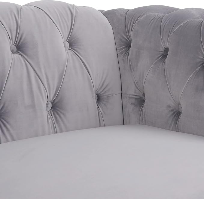 LEVNARY Velvet Chesterfield Chair, Mid-Century Modern Single Sofa Chair with Button Tufted Backrest and Nailhead Decor, Tufted Upholstered Rolled Armchair for Home Bedroom Reading Room (Gray)