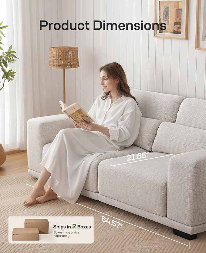 Marsail 65" Loveseat Sofa, 2-Seater Couches with Wide Armrests & Deep Cushions, Modern Linen Sofas for Living Room, Comfy Upholstered Couch with Removable Washable Covers, Beige