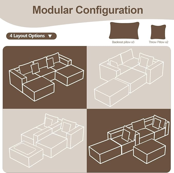 110" Boneless Couch with 2 Ottomans, Corduroy U-Shaped Modular Cloud Sofa with Deep Seats, Ergonomic Memory Foam Couches for Living Room, No Assembly Sectional Sofas, 5 Seater, Black