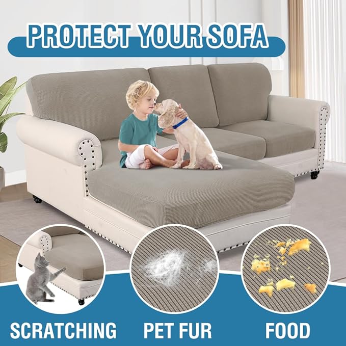H.VERSAILTEX 2025 New Sectional Couch Covers 6 Pieces Stretch Sofa Covers for Sectional Sofa Set Separate L Shaped Couch Cover for Both Left/Right Couch (Seat and Back: 1 Chaise + 2 Sofa, Taupe)