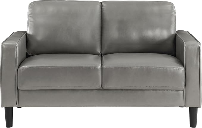 Coaster Home Furnishings - Ruth - Faux Leather - Upholstered Loveseat with Track Arms, Foam-Filled Cushions, and Straight Tapered Legs - Living Room - Gray - 508366