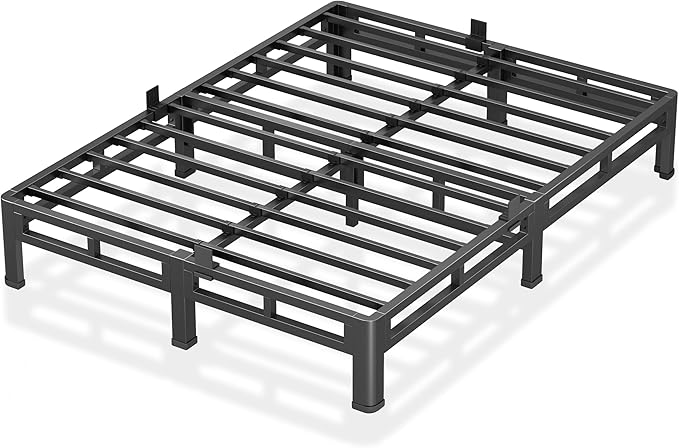 NKZ 7 Inch Queen Size Bed Frame, Metal Bed Frame & Box Spring 2 in 1 Platform with Round Corner Legs, 4000Lbs Heavy Duty Low-Profile Frame, Mattress Slide Stopper, Noise-Free, Easy Assembly