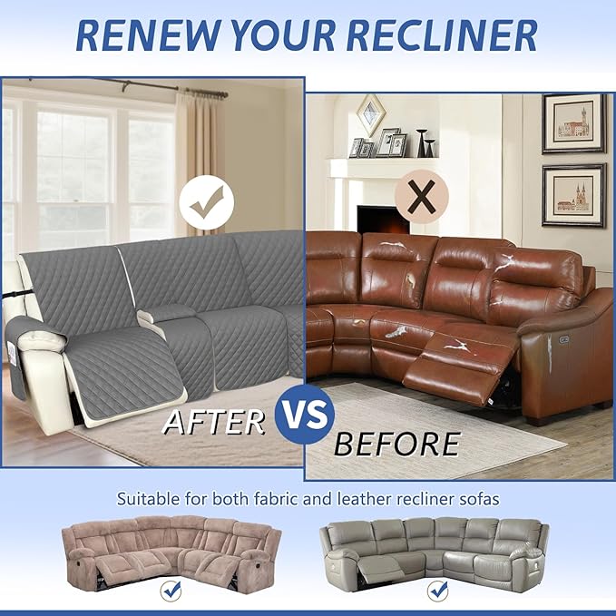 Arfntevss Recliner Sectional Couch Covers 1OO% Waterproof L Shape Sofa Cover for Reclining L Shaped Sectional Slipcover Dog Washable Corner Non Slip Middle Console Protector (1 Console, Dark Gray)