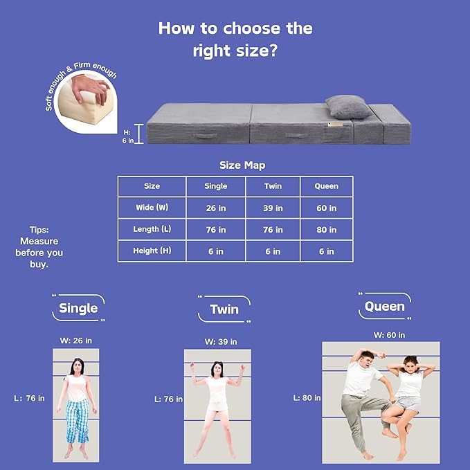 Folding Sofa Bed, 4 in 1 Convertible Sleeper Chair with Pillow, Queen Memory Foam Fold Out Chair Bed, Modern Floor Futon Sofa Couch Mattress for Living Room/Guest/Apartment, Light Gray
