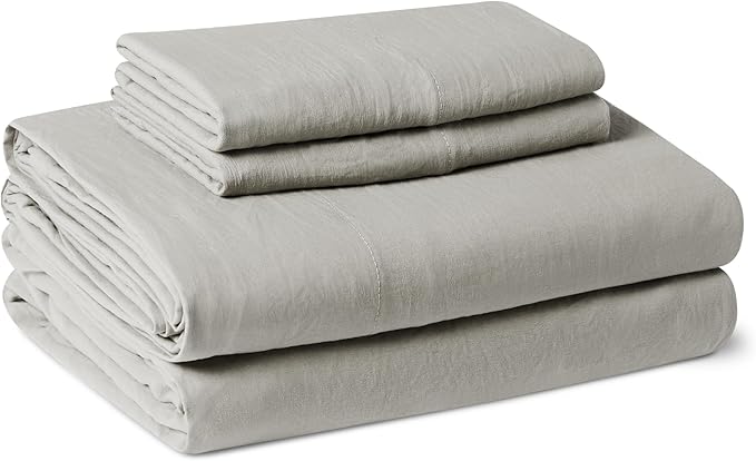 Amazon Basics King Bed Sheet, 4-Piece Bedding Set, Double Brushed Microfiber, Ultra Soft, Easy Care, Grey