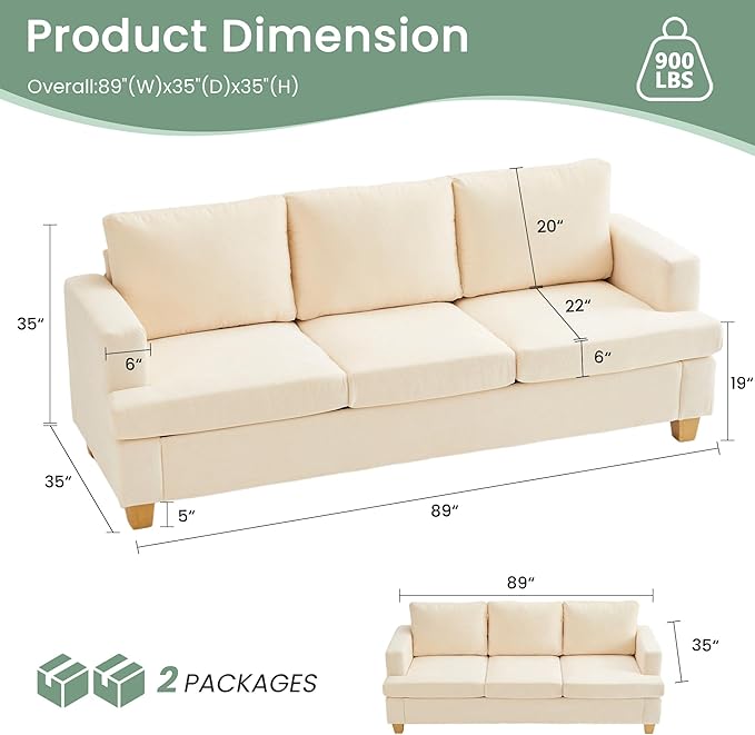 YOUDENOVA Sofa, 3 Piece Set Comfy Sofa, 2 Loveseat & 3 Seater Couch with Deep Seats for Living Room, Modern Sleeper Couch, Beige Chenille