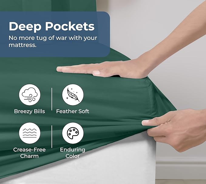 Royale Linens 100% Organic Cotton Fitted Sheet - Percale Weave - Super Soft Deep Pocket Bottom Sheets - Elastic Sheet King Size - King Fitted Sheets Only - (78"x80"+15", Hunter Green)