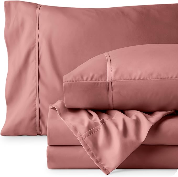 Bare Home Full XL Sheet Set - 1800 Ultra-Soft Microfiber Full Extra Long Bed Sheets - Double Brushed - Deep Pockets - Easy Fit - 4 Piece Set - Bedding Sheets & Pillowcases (Full XL, Dusty Rose)