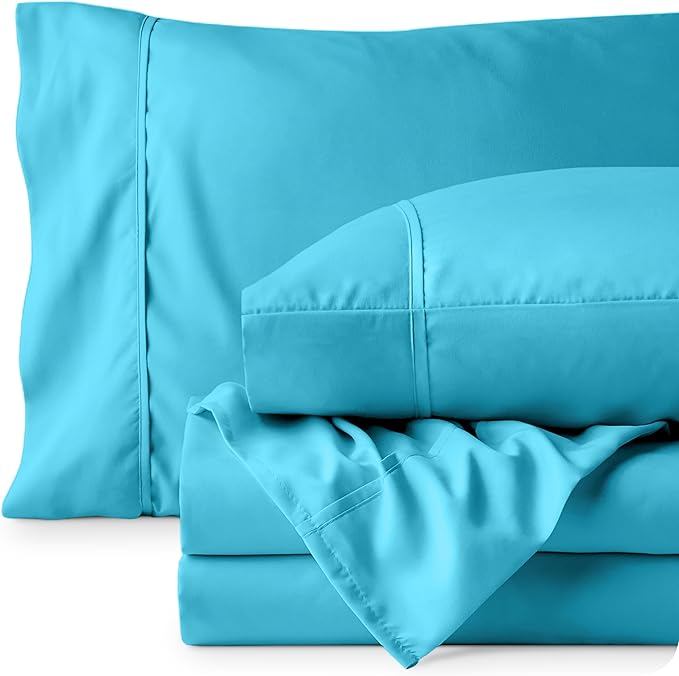 Bare Home Queen Sheet Set - 1800 Ultra-Soft Microfiber Queen Bed Sheets - Double Brushed - Deep Pockets - Easy Fit - 4 Piece Set - Bedding Sheets & Pillowcases (Queen, Aqua)