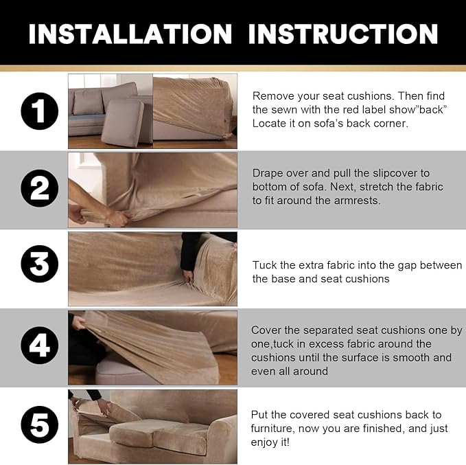 PrinceDeco Velvet Couch Cover Loveseat Covers for 2 Cushion Couch 3 Piece Sofa Covers for Dogs Washable Loveseat Covers Width Up to 72 Inch No Slip Stretch Sofa Slipcover(Medium, Camel)