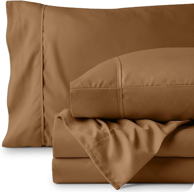 Bare Home Full Sheet Set - 1800 Ultra-Soft Microfiber Full Bed Sheets - Double Brushed - Deep Pockets - Easy Fit - 4 Piece Set - Bedding Sheets & Pillowcases (Full, Caramel)