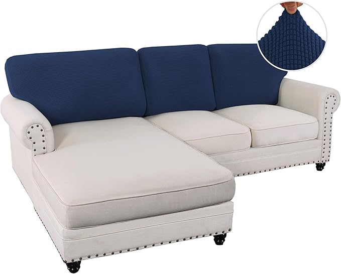 H.VERSAILTEX Backrest Cushion Covers Sectional Couch Back Cushion Covers for Sectional Sofa Set for Both Left/Right Couch (Back Only: 1 Chaise + 2 Sofa, Navy)