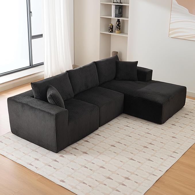 Sectional Cloud Boneless Couch 108" Modern Comfy L-Shape No Assembly Required Convertible Compression Sleeper Modular Sofa with Corduroy Fabric Deep Seat Loveseat + Chaise for Living Room