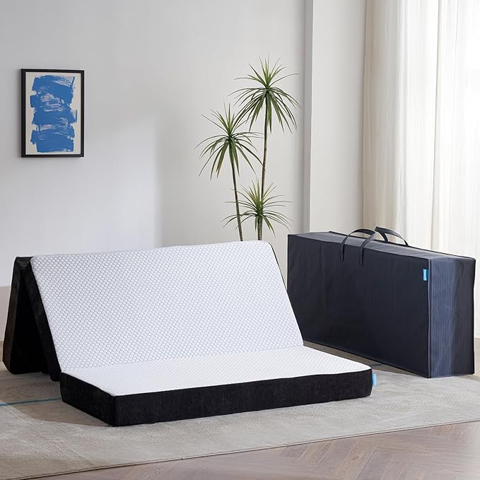 Odorless Foldable Mattress Queen Size 80" x 60" x 6", 6 Inch Medium Firm Folding Foam Mattress with Storage Bag, Fiberglass Free Trifold Memory Foam Mattress for RV, Guest Bed