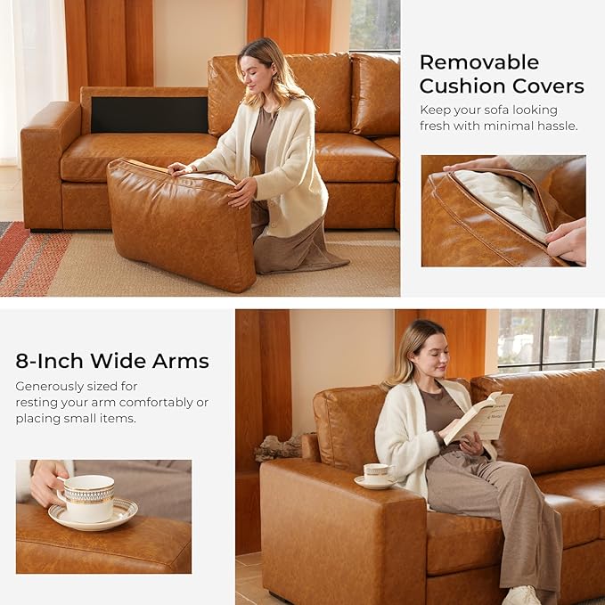 ELUCHANG 113" V-Shaped Modular Sectional Sofa Couch, Modern 7-Seat Premium Faux Leather Deep Seat Sofa with Corner, Removable Cover, Easy Assembly, Large Sofas & Couches for Living Room, Office, Brown | Spring Cushions, Easy to Clean