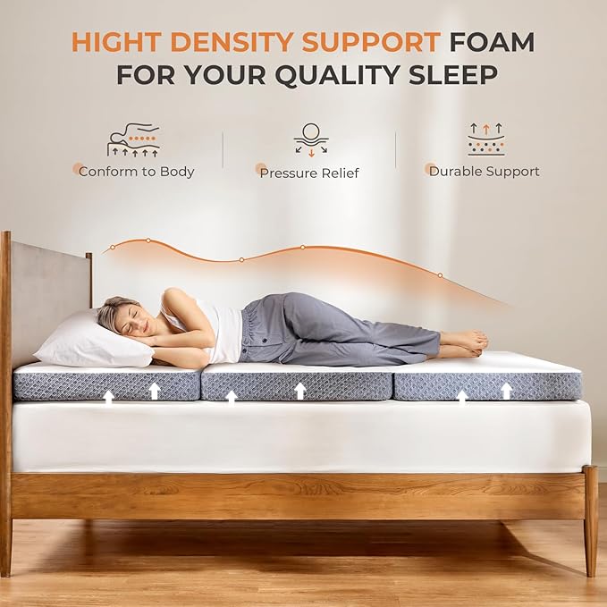 Sweetnight Tri Folding Mattress - 4-inch Foldable Mattress with a Collapsible and Washable Cover | Medium-Firm with Non-Slip Design | Suitable for RV, Camping, Guest （Queen (U.S. Standard)
