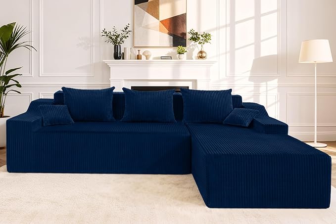 HABUTWAY 101'' Modular Sectional Sofa Cloud Couch with Deep Seat, Modern L-Shaped Convertible Couches Upholstered Couch with Chaise for Living Room Bedroom(Blue, Right-Facing Chaise)