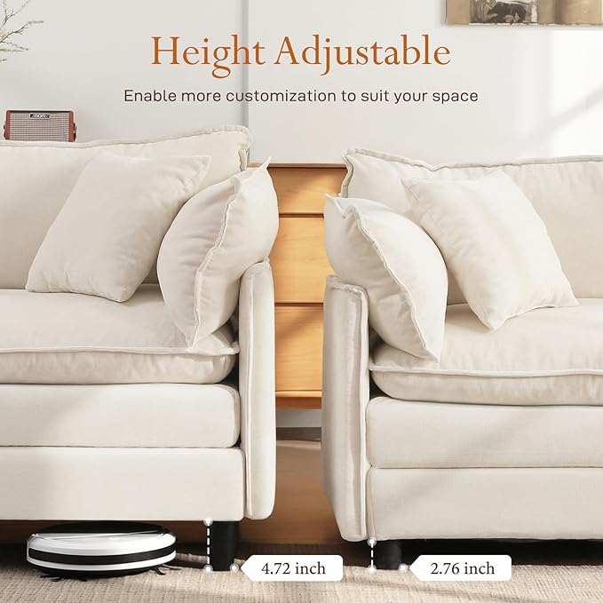 Vesgantti 108" Modular Sectional Sofa, Comfy Cloud Couch with Movable Ottoman Deep Seat Chenille L Shaped Modular Sofa, Sectional Couches for Living Room, Bedroom and Apartment, Beige