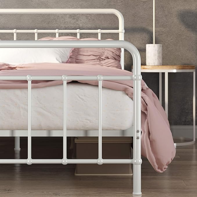 Zinus Florence Full Panel Metal Platform Bed Frame, Mattress Foundation, No Box Spring Needed, Easy Assembly, White, Queen