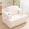 Homall 42” Single Sofa Foam Couch for Small Spaces Upholstered Floor Sofa with Cup Holder & Storage Pocket Boneless Couch for Bedroom Living Room (White, Single)