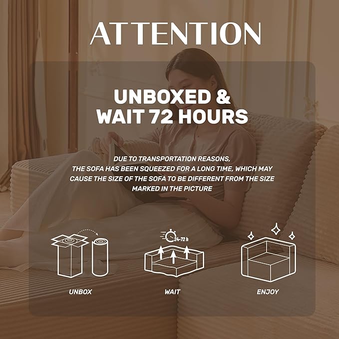 107" Boneless Couch with Deep Seat, Set of Modular Sectional Sofa, Cloud Sectional Couch for Living Room, No Assembly Required, Corduroy, L-Shape Left, Camel