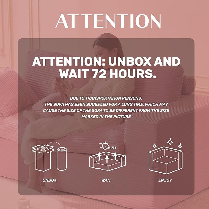 74.8” Set of Cloud Couch, Modular Loveseat Sofa, Convertible Sofas Bed, Deep Seat Sofa, Cozy Sofa for Living Room, Office and Bedroom, Corduroy, Pink