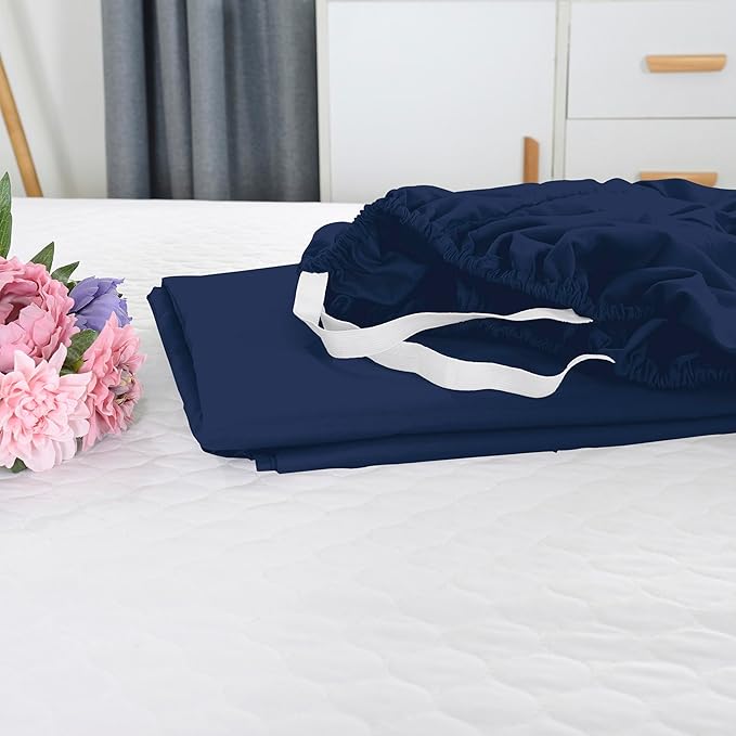 Elegant Comfort 1500 Premium Hotel Quality 18-21 Inches Deep - Extra Deep Pocket Single Fitted Sheet for High Mattress, Luxury and Softest, Smart Pocket - Wrinkle Free, Queen, Navy Blue