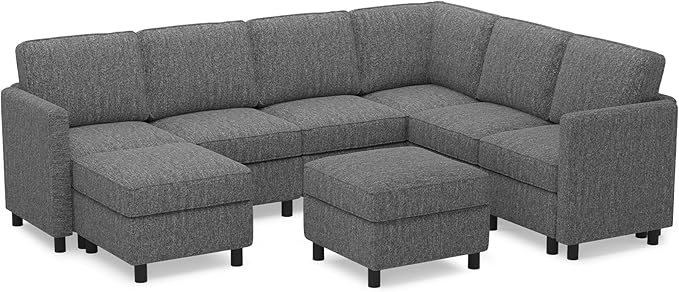 Belffin 107.1" 8 Seats U Shaped Couch Modular Sectional Sofa Seat Couch with Storage Comfy Washable Sectional Couches for Living Room Sofas Set with Chaise,Grey
