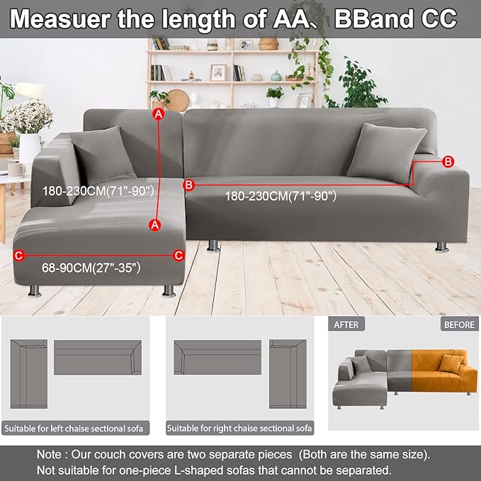 NAISI Couch Cover L Shape 2 Pieces Sofa Cover Soft Stretch Slipcovers with 2pcs Pillowcases Furniture Protector Sectional Couch Covers 3 Seater + 3 Seater(Silver Grey)