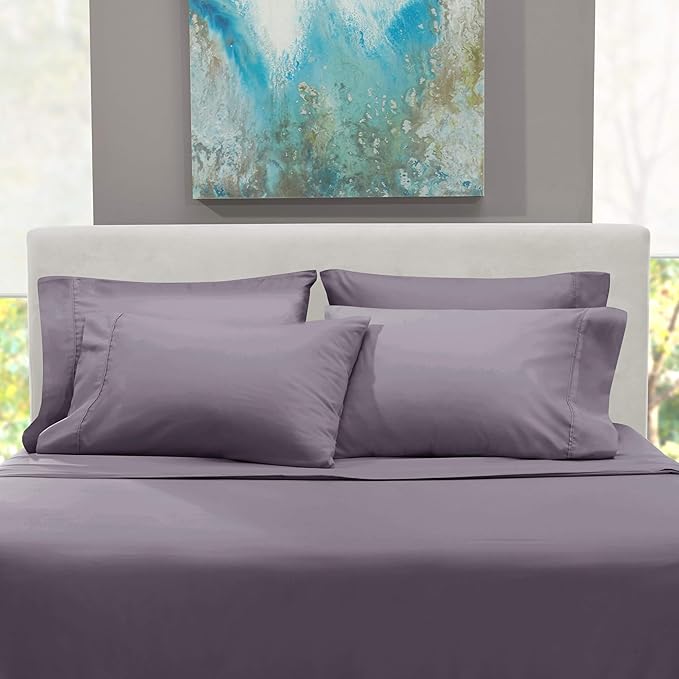 Hearth & Harbor Bed Sheets, Luxury Soft 6 Piece Bed Sheet Set Extra Deep Pocket Fitted Sheets Fits Mattress up to 21", Double Brushed Bedding Sheets & Pillowcases, Cal King, Purplish Gray