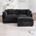 Modular Sectional Sofa with Ottoman, 76.7" Modern L Shaped Sectionals Cloud Couch, Comfy Couch Loveseat, 3 Seat Chenille Deep Seat Sofa with Pillow for Living Room,Bedroom Apartment,Small Spaces-Black