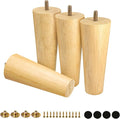 FoDau770 Rubber Wood Furniture Legs 6 Inches, Straight Tapered Wood Feet Mid Century Sofa Legs Set of 4, 5/16" UNC Furniture Feet Replacement Parts for Cabinet Couch Dresser Chair Ottoman Table