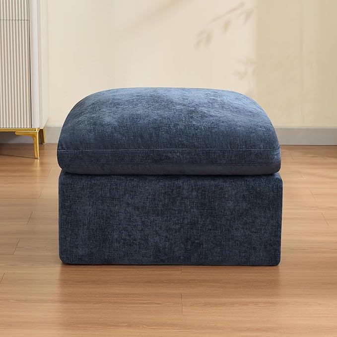 33.5'' Cloud Ottoman for Modular Sofa, Comfy Chenille Upholstered Footrest with Memory Foam, Fully Compressed Packaging, Oversized Ottoman Bench for Living Room or Small Space, Navy