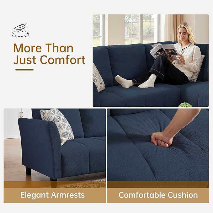 Convertible Sectional Sofa Couch, 102" L Shaped Couch with Back Cushions, Modern Upholstered Fabric 6-Seat Reversible Sofa Set for Living Room, Apartment, Office, Blue