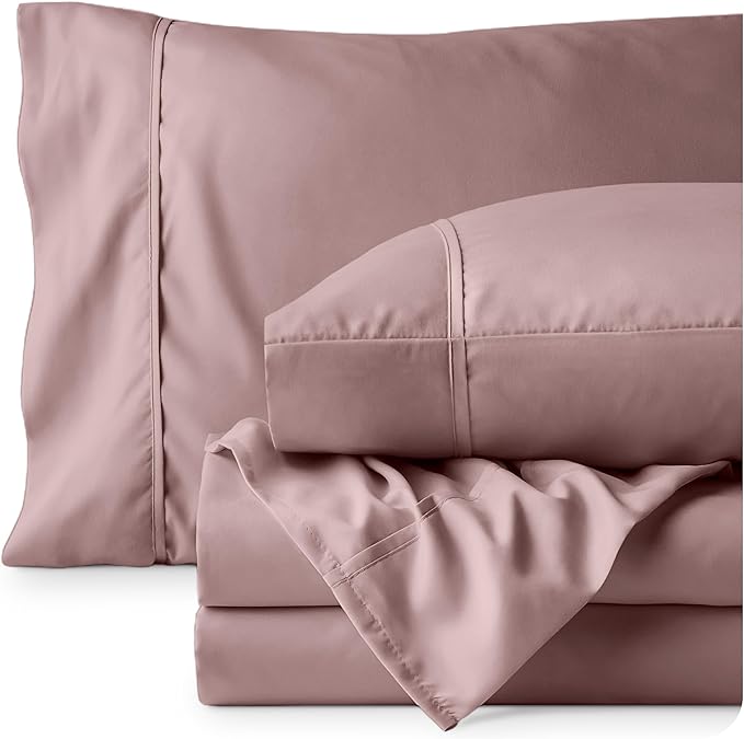 Bare Home California King Sheet Set - 1800 Ultra-Soft Microfiber Cal King Bed Sheets - Double Brushed - Deep Pockets - Easy Fit - 4 Piece Set - Bed Sheets (California King, Mauve)