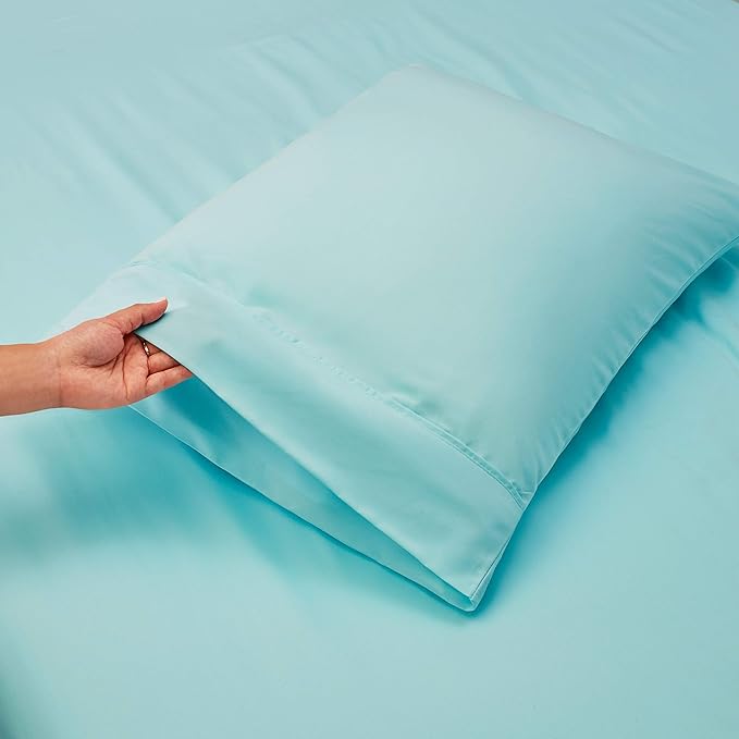 Hearth & Harbor Extra Deep Pocket Sheets - Fits Mattress 18-24 Inches Deep - Extra Deep Pocket Twin XL Sheets Sets - 4 Piece Twin XL Size - Aqua Blue