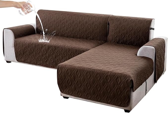Genina Sectional Couch Covers for Dogs L Shaped Sofa Covers Chaise Lounge Cover Reversible Couch Covers for Sectional Sofa L Shape Furniture Protectors Cover for Pets, Kids (Chocolate, Sofa Large)