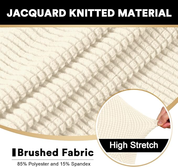 PrinceDeco T Cushion Loveseat Slipcover 3 Pieces Sofa Covers for T Cushion Sofa Stretch Slip Covers for 2 Cushion Couch with 2 Individual T Shape Seat Covers Width Up to 76"- Washable, Natural