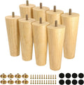 FoDau770 Rubber Wood Furniture Legs 6 Inches, Straight Tapered Wood Feet Mid Century Sofa Legs Set of 8, 5/16" UNC Furniture Feet Replacement Parts for Cabinet Couch Dresser Chair Ottoman Table