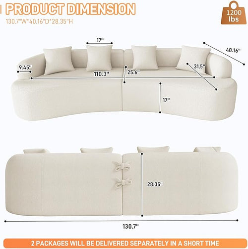 131" Curved Modular Sectional Sofa for Living Room, Modern Chenille Oversized Cloud Couch Sofa, Luxury Plush Extra Deep 4-Seater Boucle Couch for Apartment‌‌, No Assembly Required, Cream White