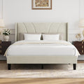 Novilla Full Size Bed Frame, Full Bed Frame with Headboard, Velvet Upholstered Wing Side Headboard, No Box Spring Needed, Heavy Duty Feet, Easy Assembly, White Velvet