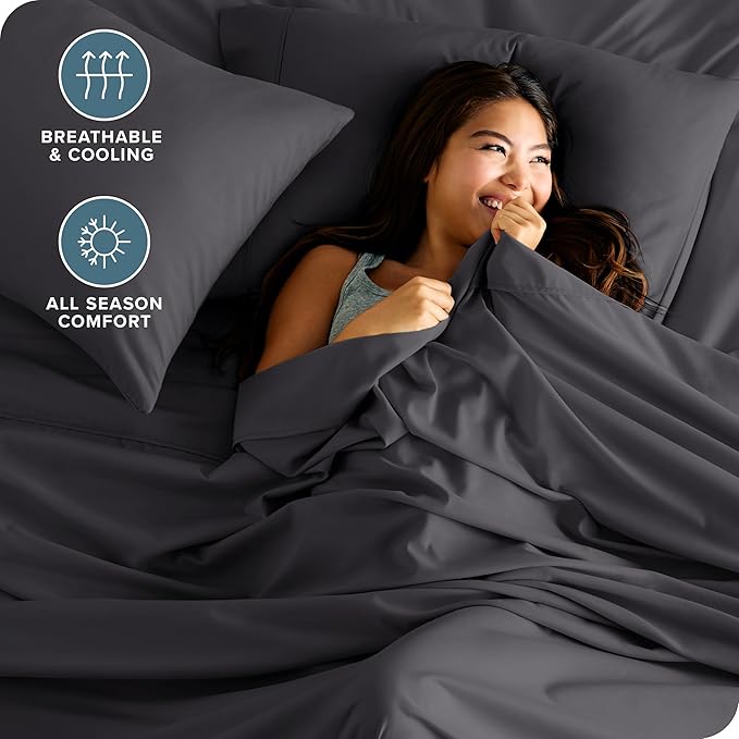 Bare Home Split Head Flex King Sheet Set - 1800 Ultra-Soft Microfiber Bed Sheets - Double Brushed - Deep Pockets - Easy Fit - 4 Piece Set - Bedding Sheets & Pillowcases (Forged Iron Grey)
