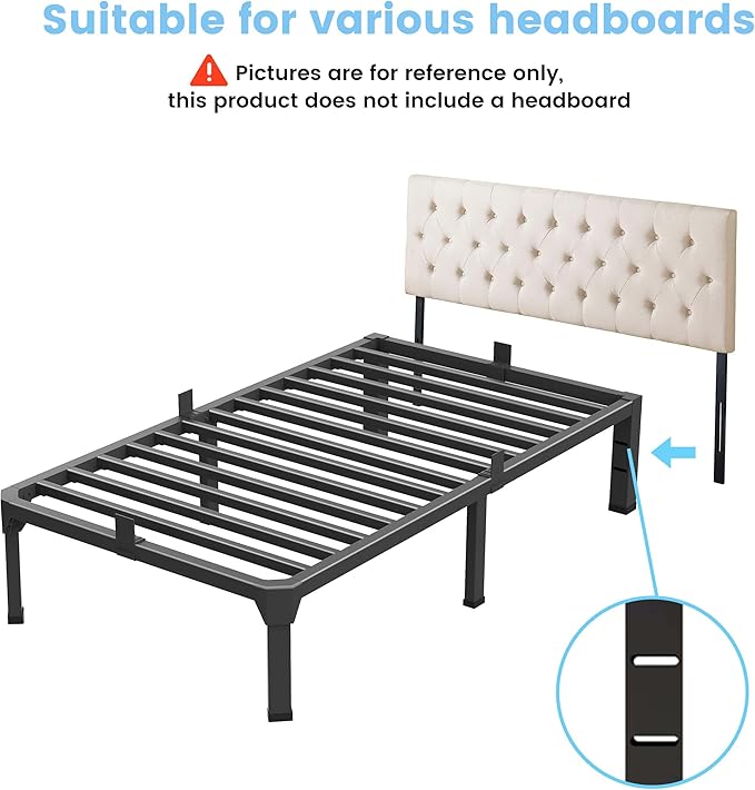 Superay Twin Bed Frame with Mattress Slide Stopper, 18 Inch Metal Platform Bed Frame, Heavy Duty Tall Bed Frame No Box Spring Needed with Large Storage Space, Easy Assembly, Noise Free