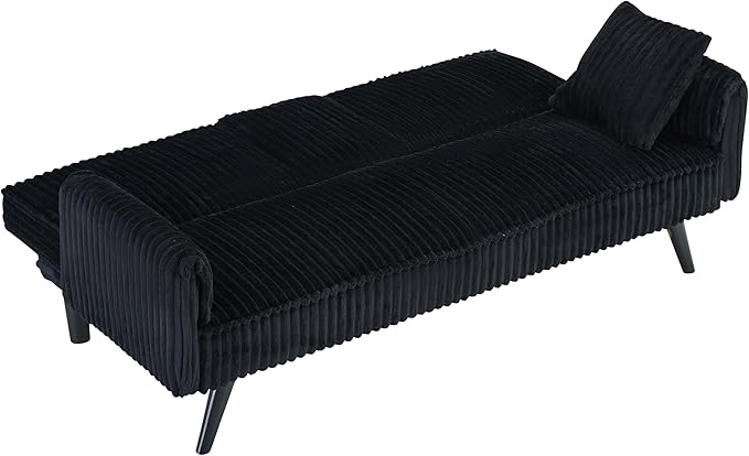 72" Convertible Sofa Bed with Foldable Cup Holder,Straight-line Corduroy Sofa,Suitable for Living Room,Bedroom,Black