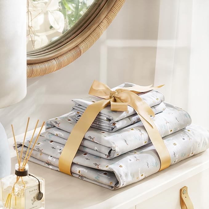 Comfort Spaces 100% Cotton Sheet Set Breathable, Lightweight, Soft with 14" Elastic Pocket Fits up to 16" Mattress, All Season Cozy Bedding, Matching Pillow Case, Cal King Lama Multi 4 Piece