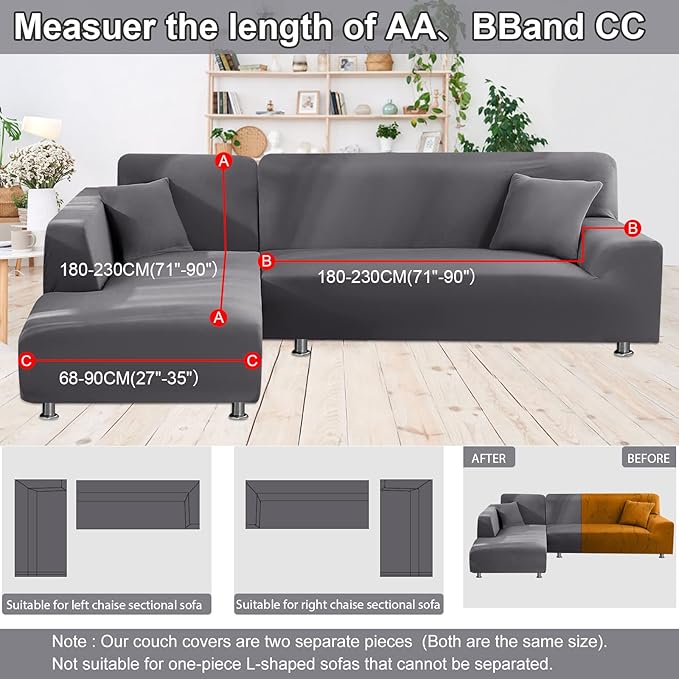 NAISI Sectional Couch Cover L Shape 2 Pieces Sofa Cover Soft Stretch Slipcovers with 2pcs Pillowcases Furniture Protector Couch Covers 3 Seater + 3 Seater(Light Grey)