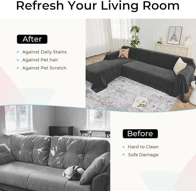 Sectional Couch Covers, 2 Pieces Chenille Sofa Cover L Shaped Couch Cover Blanket for Dogs Washable Sofa Slipcovers Pet Furniture Protector (X-Large: 71" x 110" + 71" x 118", Graphite Gray)