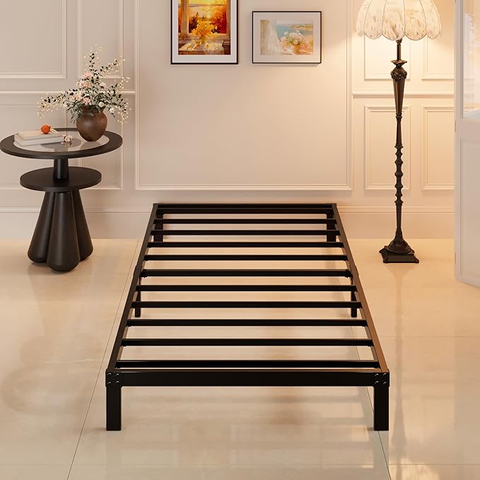 Maenizi 8 Inch Twin Bed Frame No Box Spring Needed, Heavy Duty Metal Platform Bed Frame Twin Size Support Up to 2500 lbs, Easy Assembly, Noise Free, Black