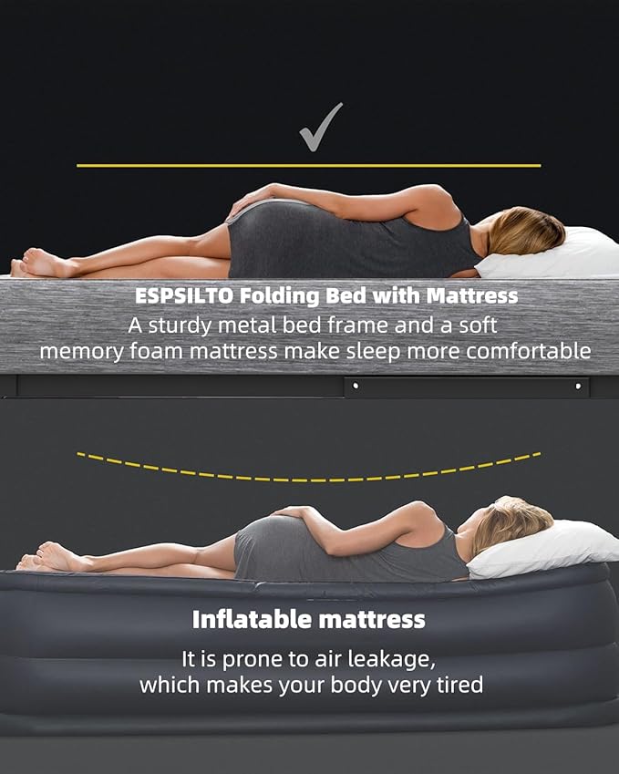 Espsilto Full Size Folding Bed with Mattress - Extra Large Size 75''x54'' Foldable Rollaway Bed for Guest, Space Saving Fold Up for Easy Storage